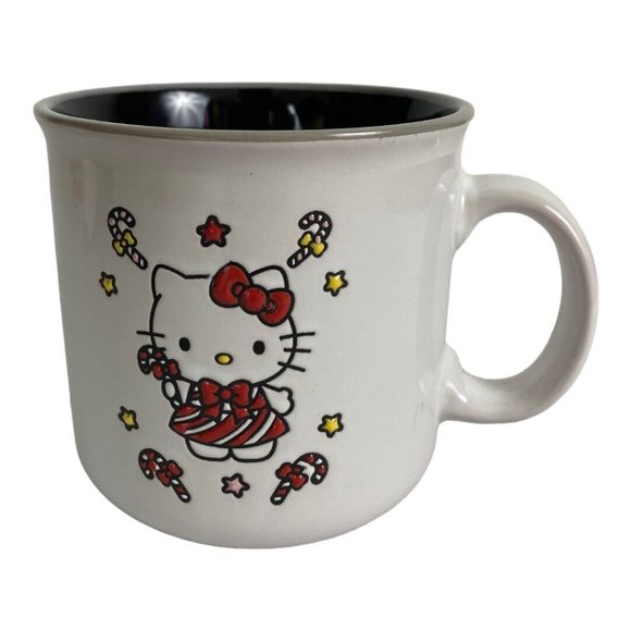 Hello Kitty Christmas Mug Black Interior Candy Canes Cat Bow Star 20 oz. New - Picture 3 of 7